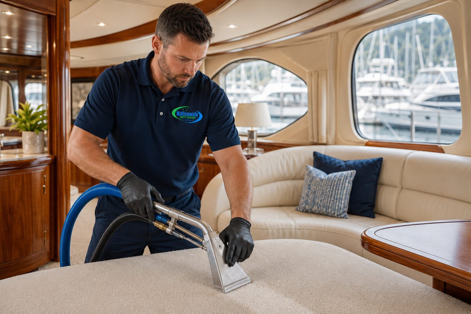 Yacht interior cleaning at a Jupiter, FL marina